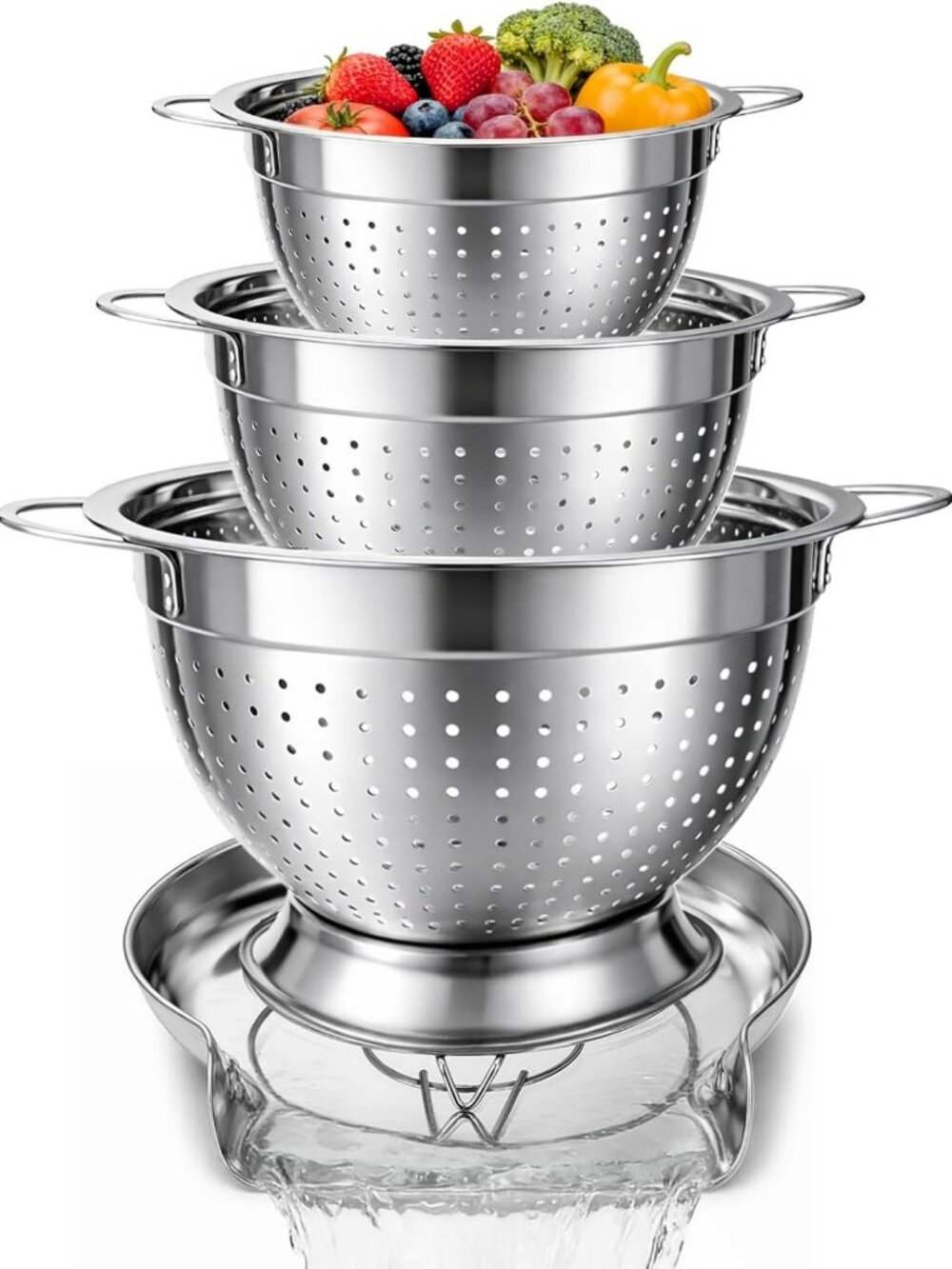 3-Piece Stainless Steel Strainer & Colander Set for Kitchen Cooking Essentials